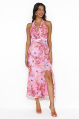 Paradise With You Mesh Halter Maxi Dress Pink
