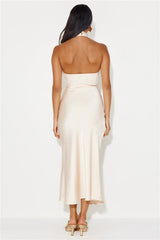 Talking Truth Halter Satin Maxi Dress Champagne