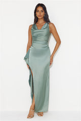 Stars Of Luxury Satin Maxi Dress Sage