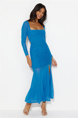 Grand Gesture Long Sleeve Mesh Maxi Dress Blue