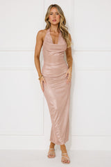 Sparkle To Success Halter Maxi Dress Rose Gold