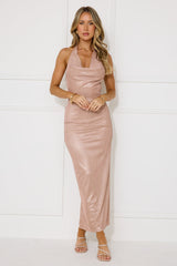 Sparkle To Success Halter Maxi Dress Rose Gold
