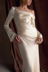 Iris Long Sleeve Satin Maxi Dress - Blush Gold