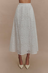 Arla Broderie Midi Skirt - White