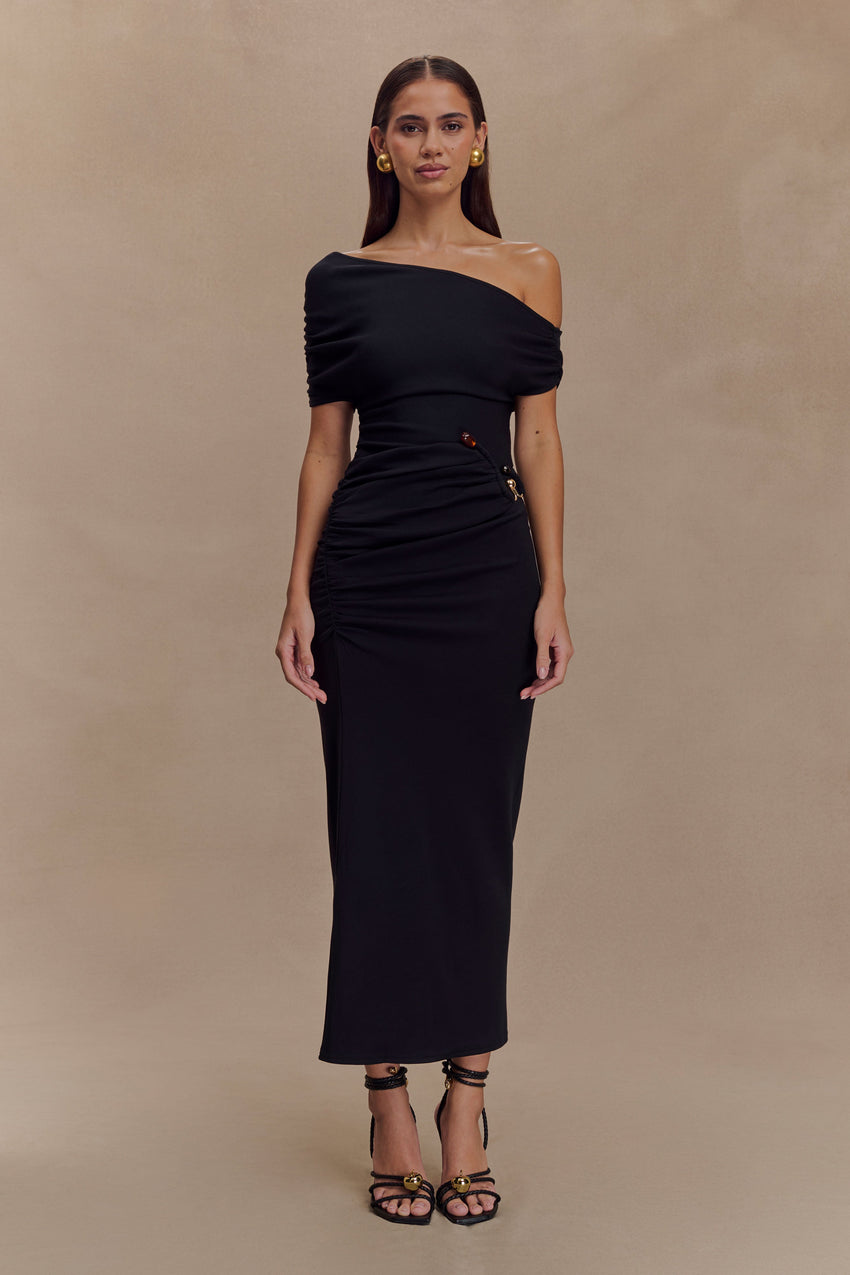 Kendra Scuba Jersey Midi Dress With Hardware - Black