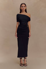 Kendra Scuba Jersey Midi Dress With Hardware - Black
