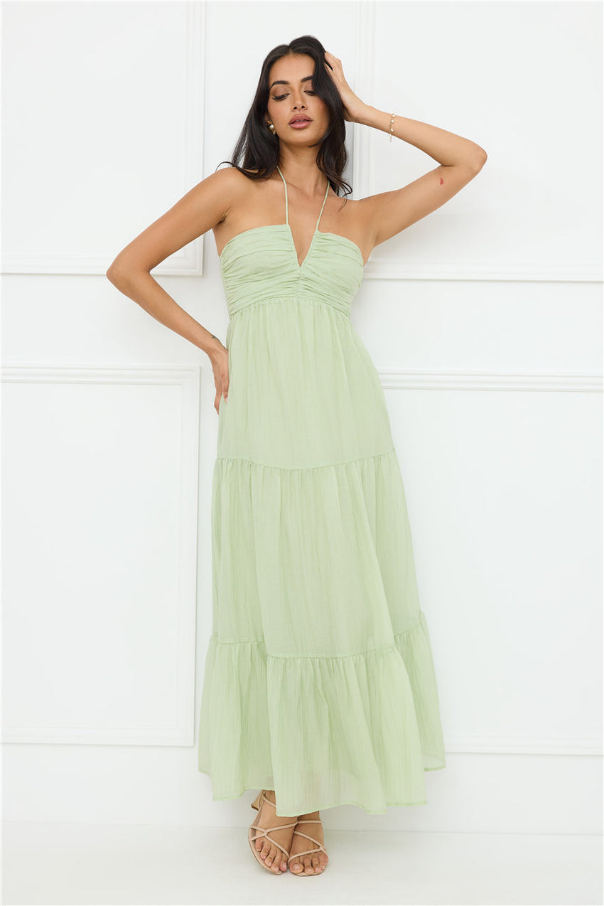 Sunshine Escape Halter Maxi Dress Sage