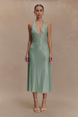 Genie Diamante Halter Midi Dress - Mint