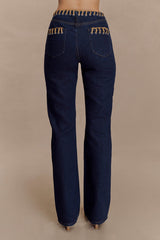 Meryl Lace Up Denim Jean - Indigo Blue