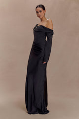 Iris Long Sleeve Satin Maxi Dress - Black