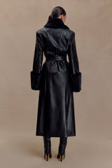 Bec Faux Leather Trench Coat With Faux Fur - Black