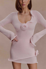 Samira Knit Long Sleeve Mini Dress - Misty Rose