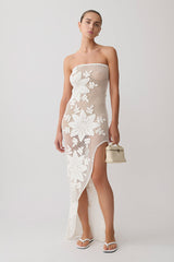 Mandie Hand Crochet Asymmetrical Maxi Dress - White