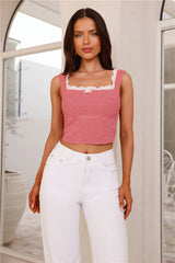 Playful Patchwork Gingham Crop Top Red