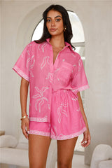Sunset Harbour Short Sleeve Shirt Top Pink