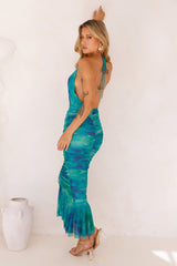 Magic Energy Mesh Halter Midi Dress Green