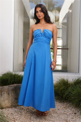 Sofia Strapless Linen Blend Maxi Dress Blue