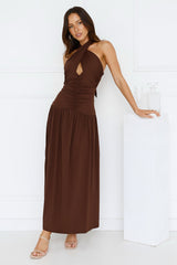 Enchanted Mirage Halter Maxi Dress Brown