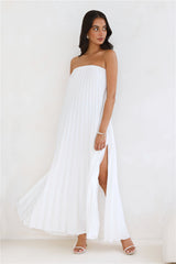 Moonlit Sea Pleated Strapless Maxi Dress Ivory
