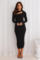 Chic Contours Long Sleeve Ribbed Maxi Dress Black