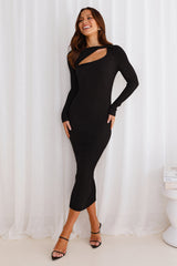 Chic Contours Long Sleeve Ribbed Maxi Dress Black