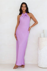 Delicate Dazzle Halter Satin Maxi Dress Purple