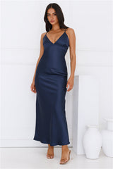 Chic 'Fit Slip Satin Maxi Dress Navy