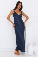 Chic 'Fit Slip Satin Maxi Dress Navy