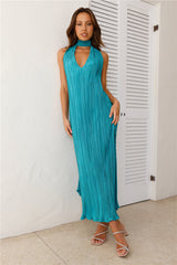 Excitement Plisse Halter Maxi Dress Teal