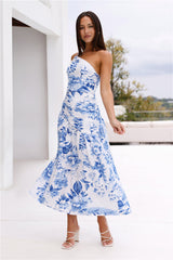 Fleur Enchantée One Shoulder Midi Dress Blue