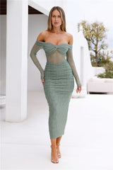Raegan Mesh Midi Dress Sage