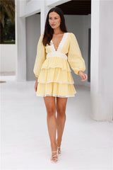 Hibiscus Haven Long Sleeve Mini Dress Yellow