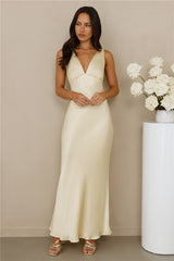 The Isabeau Satin Maxi Dress Yellow