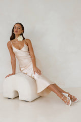 Sophisticated Satin Slip Midi Dress Champagne