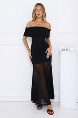 Lumière Off Shoulder Mesh Maxi Dress Black
