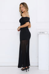 Lumière Off Shoulder Mesh Maxi Dress Black