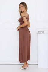 Coastal Daydream Off Shoulder Midi Dress Brown