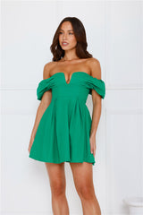 Darling Daze Off Shoulder Mini Dress Green