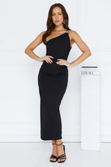 Soft Power One Shoulder Midi Dress Black