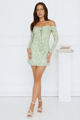 Luxury Defined Off Shoulder Long Sleeve Mini Dress Sage