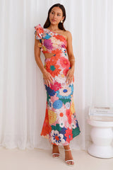 Enchanted Bouquet One Shoulder Midi Dress Multi