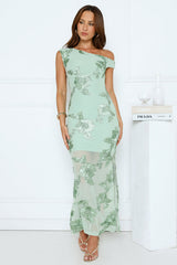 Studio Flora Mesh Off The Shoulder Maxi Dress Sage
