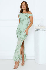 Studio Flora Mesh Off The Shoulder Maxi Dress Sage