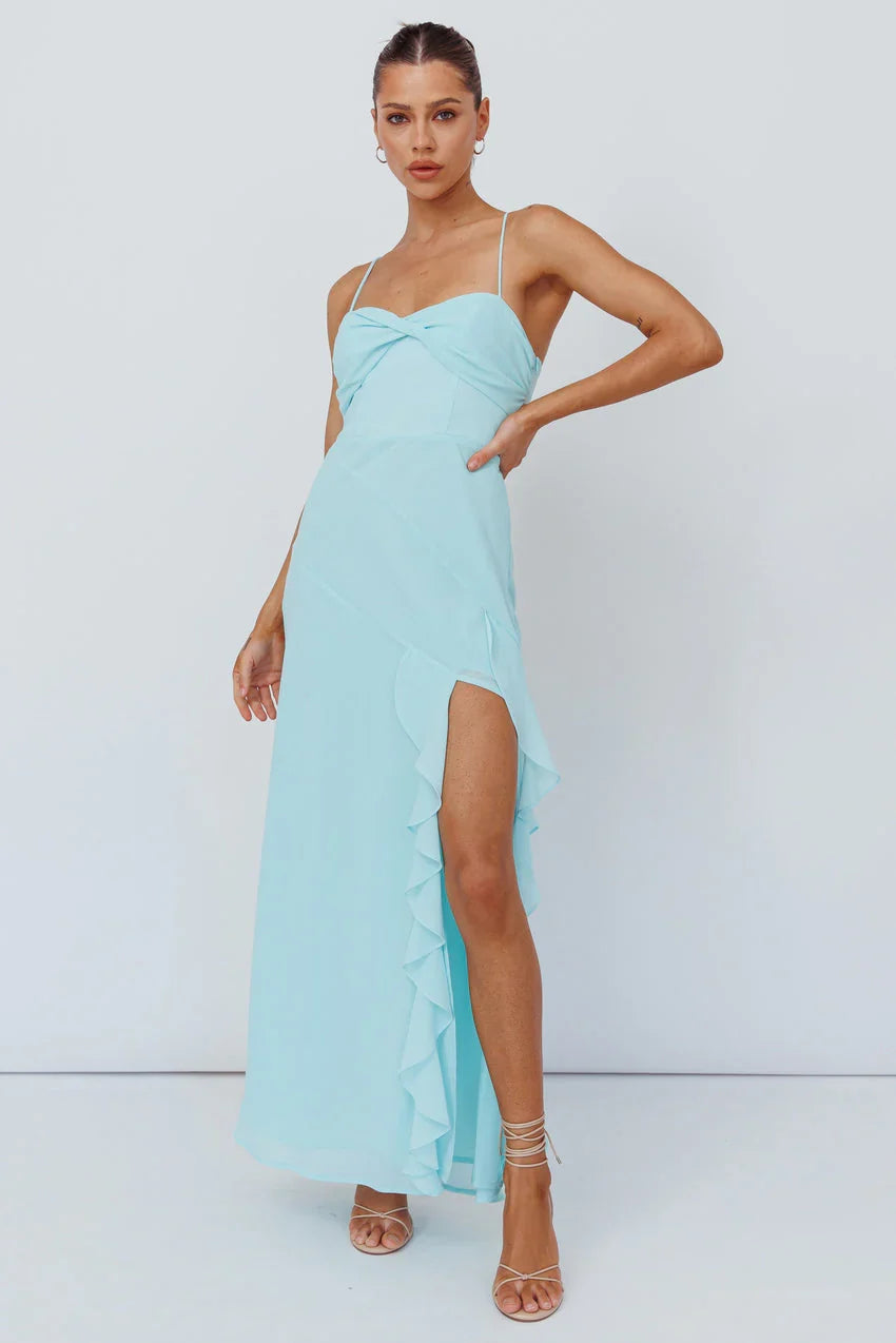 Jayna Ruffle Trim Split Dress Mint