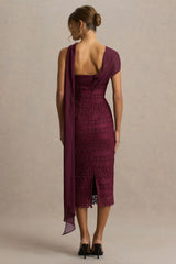 Secret | Burgundy Bandeau Lace Midi Dress With Scarf Detail