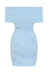 Mallory Off Shoulder Embroidered Knit Mini Dress - Ice Blue