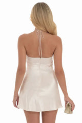 Flower Satin Halter Dress