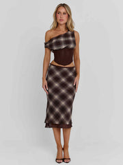 NARELLE TOP BROWN CHECK