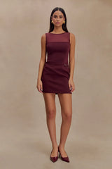 Posie Suiting Belted Mini Dress - Mahogany
