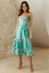 Seasonal Party Strapless Midi Dress Green